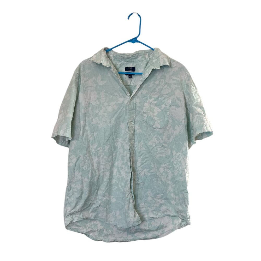George Men's Green Floral Button-Up Shirt XL Classic Fit Short Sleeve Casual